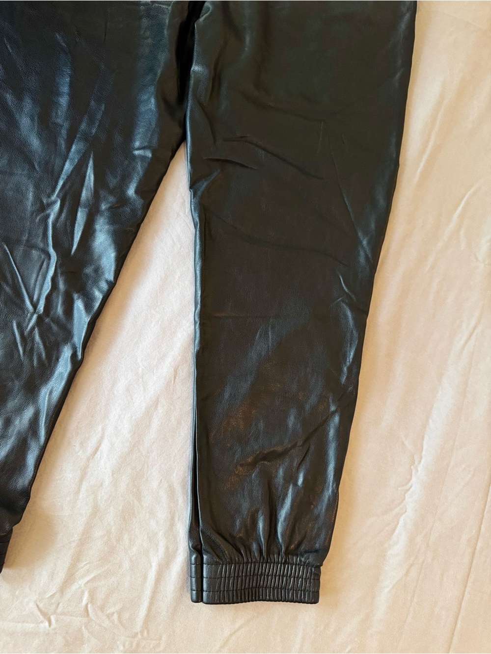 AVEC LES FILLES Black Vegan Faux Leather Jogger Pants Joggers - Picture 9 of 16
